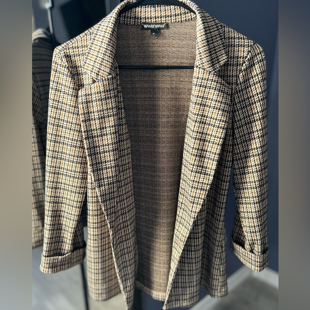 Women's XS Houndstooth Single Breasted Slim Fit Jacket Size M